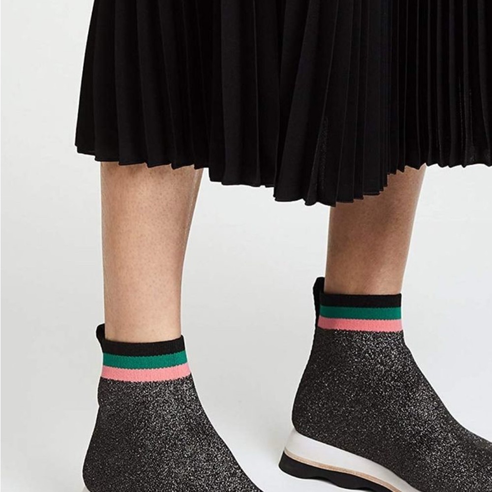 Loeffler Randall Black Glitter Ankle Boots with Striped Trim